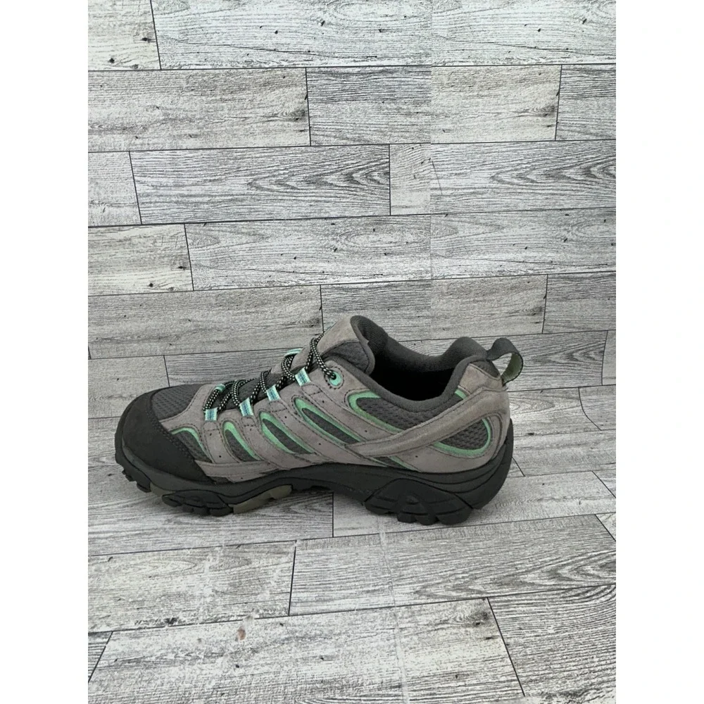 Merrell Moab 2‎ Waterproof Hiking Shoes Women 10 Drizzle Gray Mint Green Vibram
